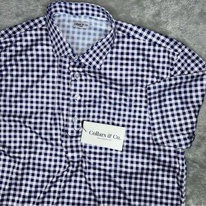 Collars and Co Polo Shirt Mens Large Blue Purple Check Performance Short Sleeve